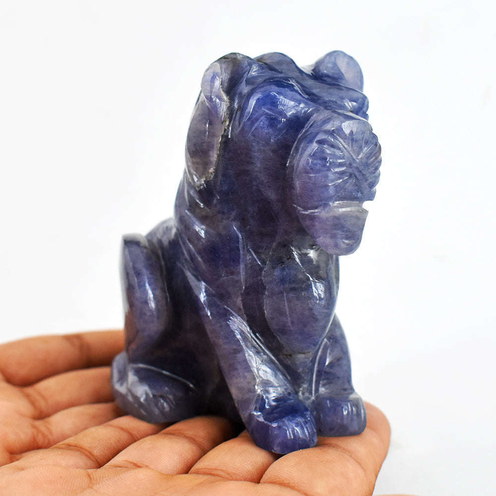 gemsmore:Natural  1778.00  Carats  Blue Iolite  Hand Carved Crystal Gemstone  Carving Lion