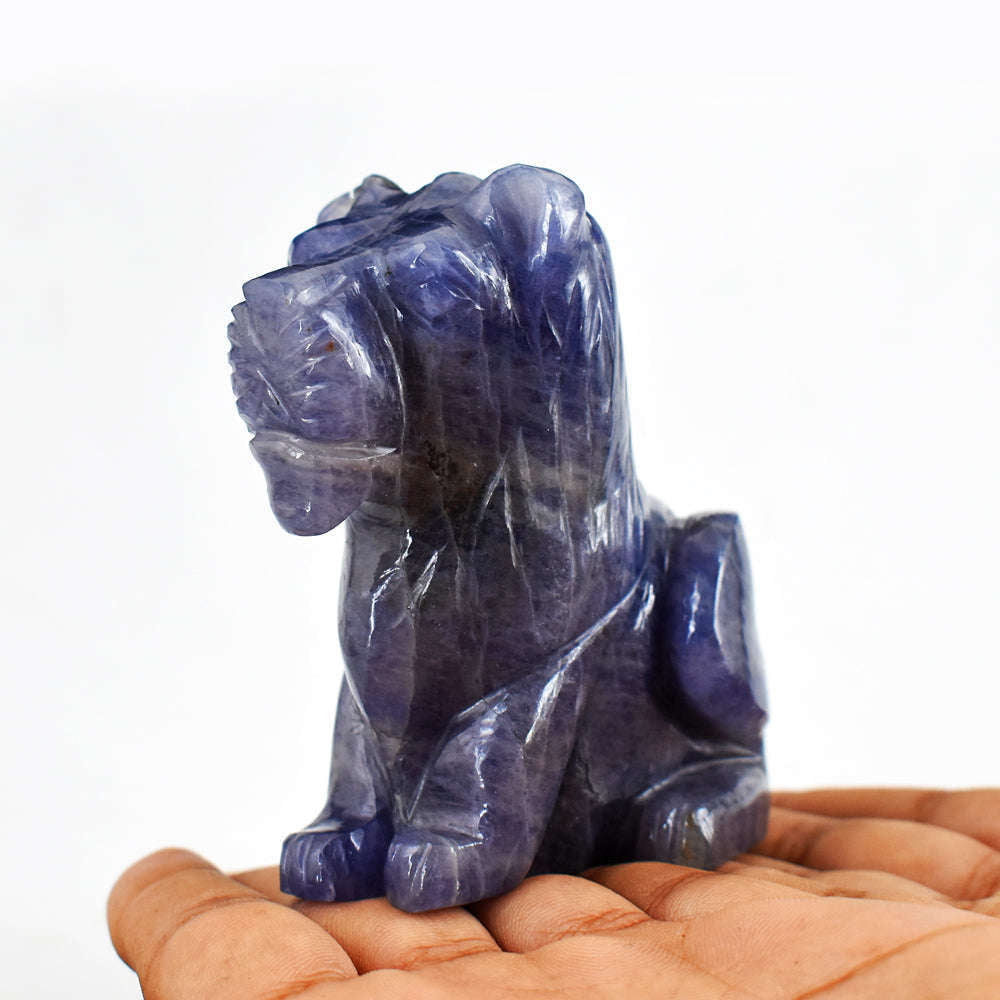 gemsmore:Natural  1778.00  Carats  Blue Iolite  Hand Carved Crystal Gemstone  Carving Lion