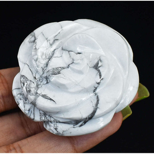 gemsmore:Natural 306.00 Cts Howlite Hand Carved Genuine Gemstone Rose Carving