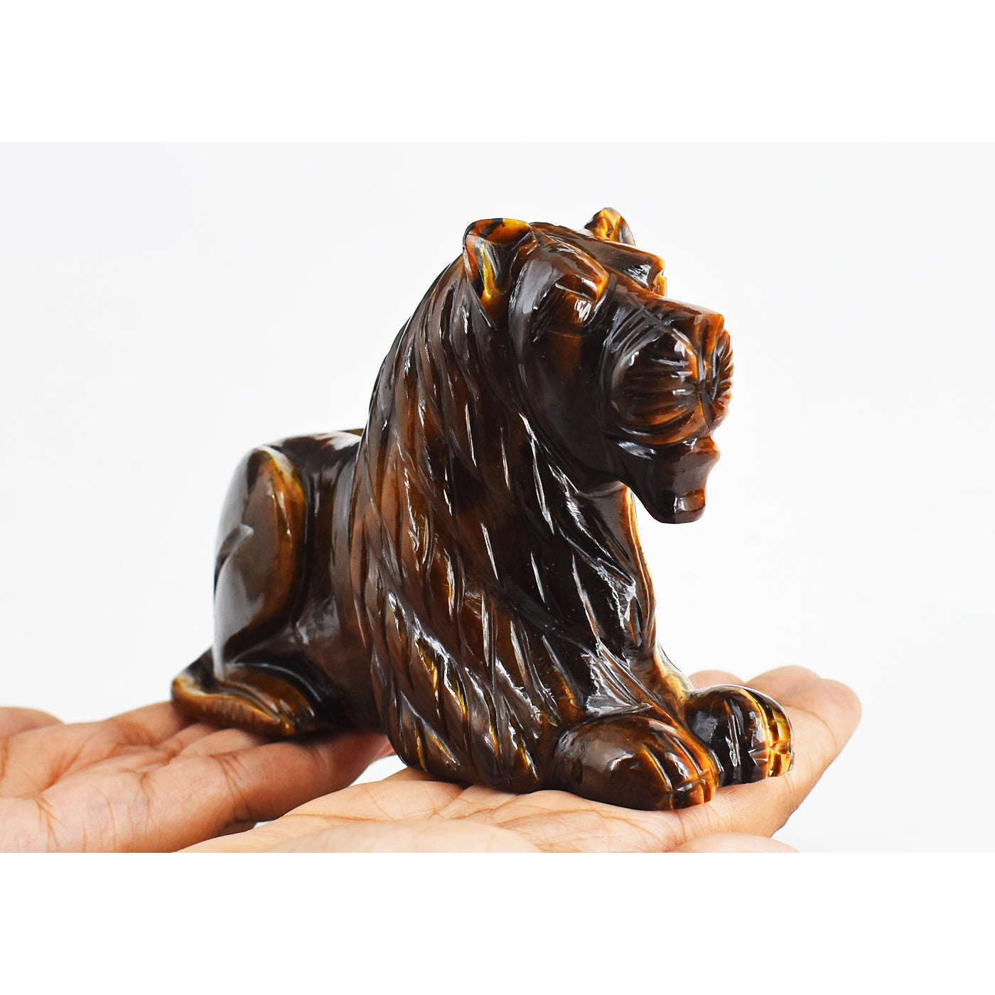 gemsmore:Natural  3268.00  Carats  Golden Tiger Eye Hand Carved Crystal Gemstone Carving Lion