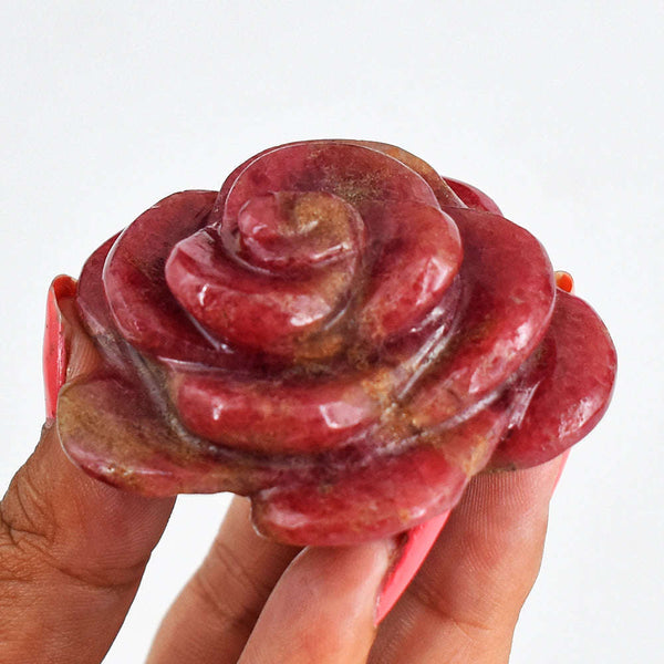 gemsmore:Natural  443.00  Carats  Genuine  Rhodonite  Hand Carved  Rose  Flower Gemstone
