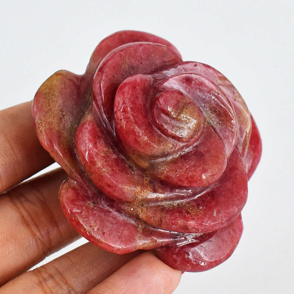 gemsmore:Natural  443.00  Carats  Genuine  Rhodonite  Hand Carved  Rose  Flower Gemstone