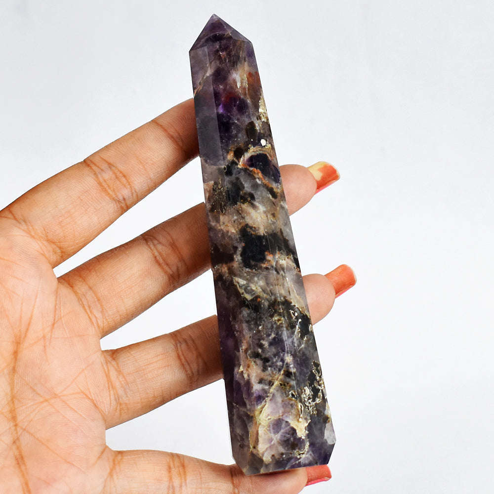 gemsmore:Natural  480.00 Cts  Genuine  Hand Carved  Amethyst  Healing Point