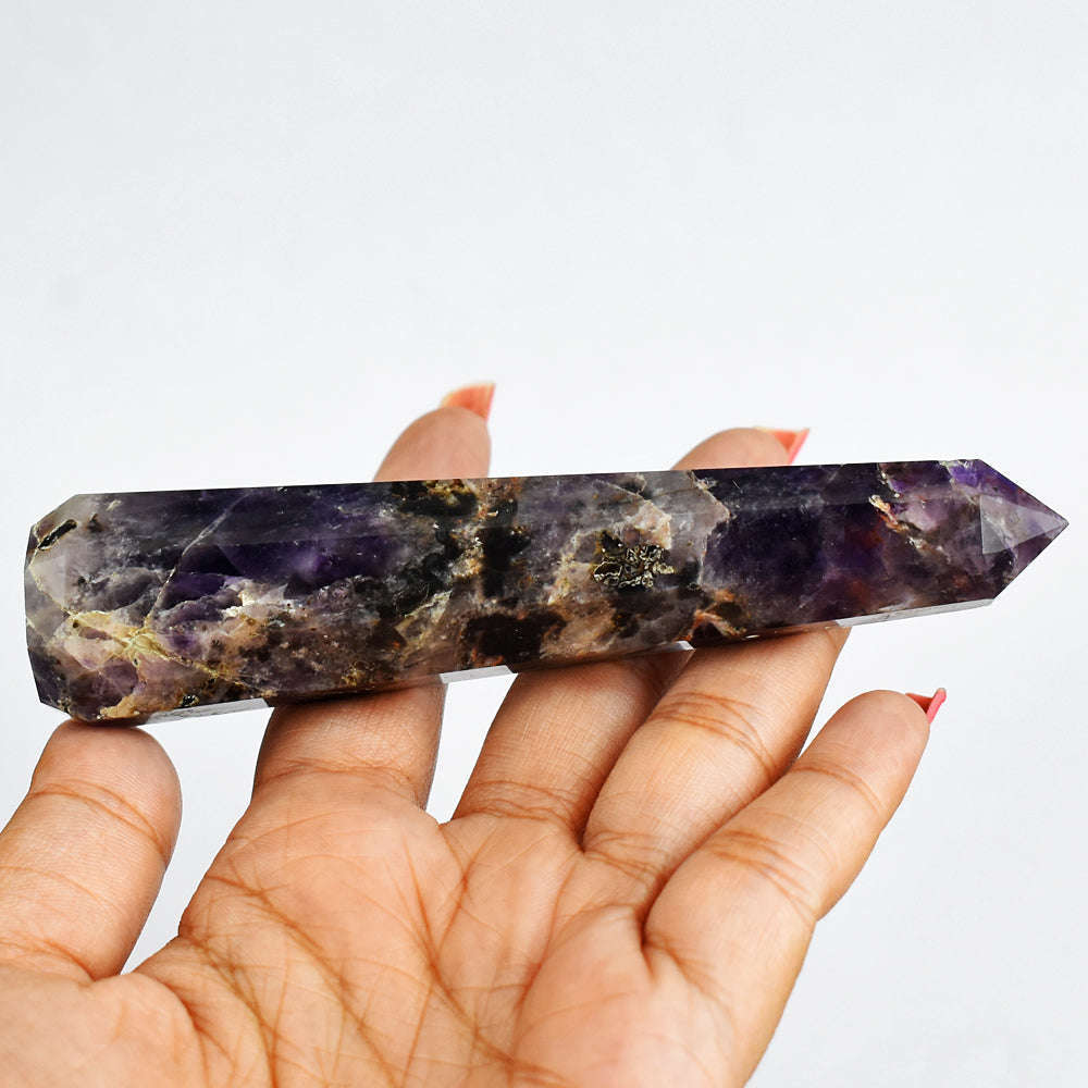 gemsmore:Natural  480.00 Cts  Genuine  Hand Carved  Amethyst  Healing Point