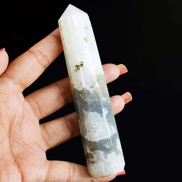 gemsmore:Natural  519.00 Cts Genuine  Hand Carved  Moss Agate  Healing Point