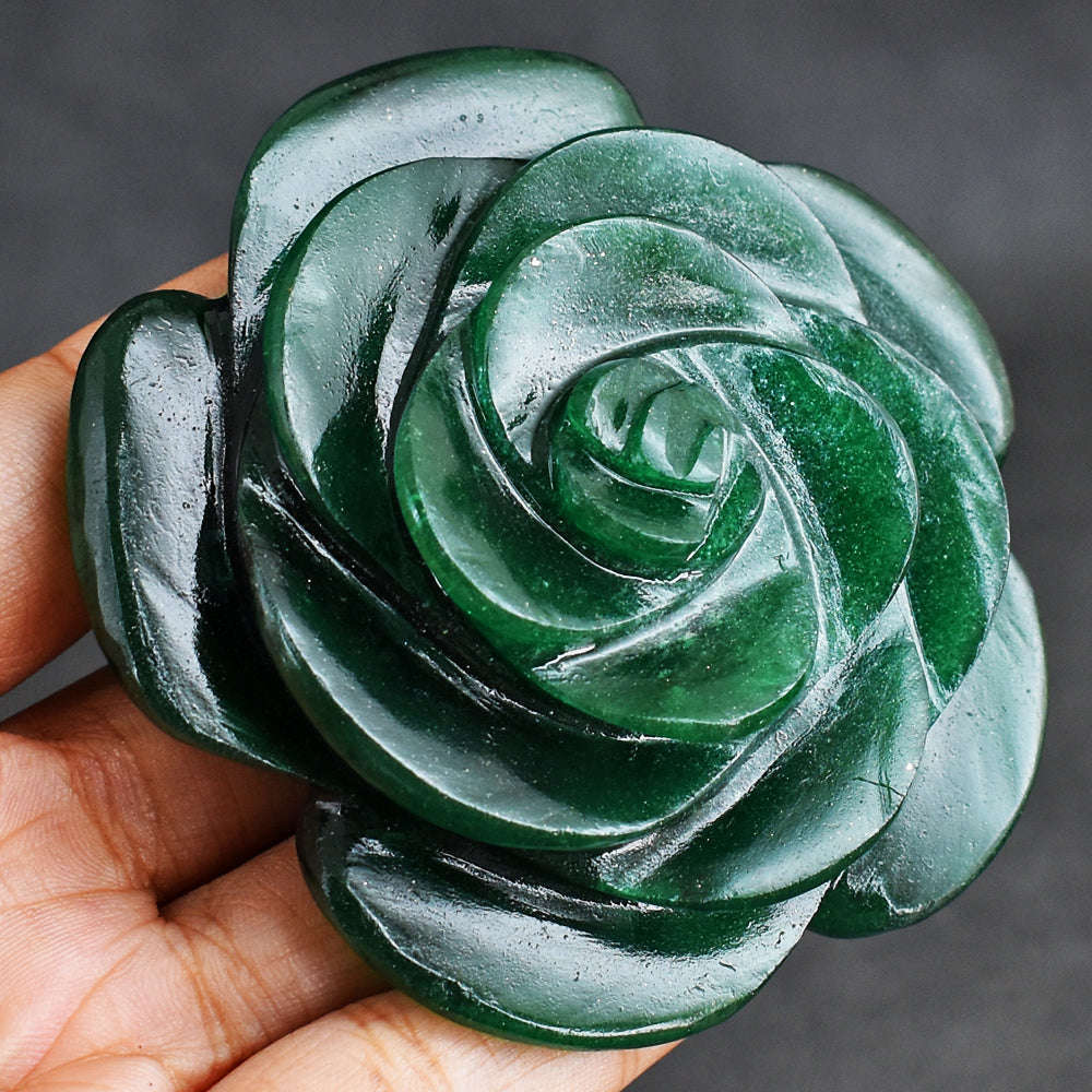 gemsmore:Natural  584.00 Cts  Green  Jade  Hand  Carved  Genuine  Carving  Rose