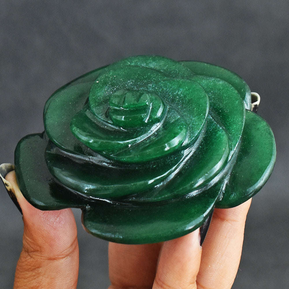 gemsmore:Natural  584.00 Cts  Green  Jade  Hand  Carved  Genuine  Carving  Rose