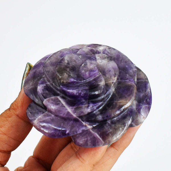 gemsmore:Natural  657.00  Carats  Genuine  Amethyst  Hand  Carved  Rose  Flower Gemstone Carving