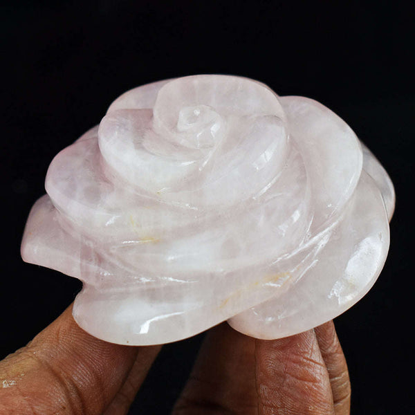 gemsmore:Natural 822.00 Cts  Pink  Rose  Quartz  Hand  Carved  Rose  Flower Gemstone Carving