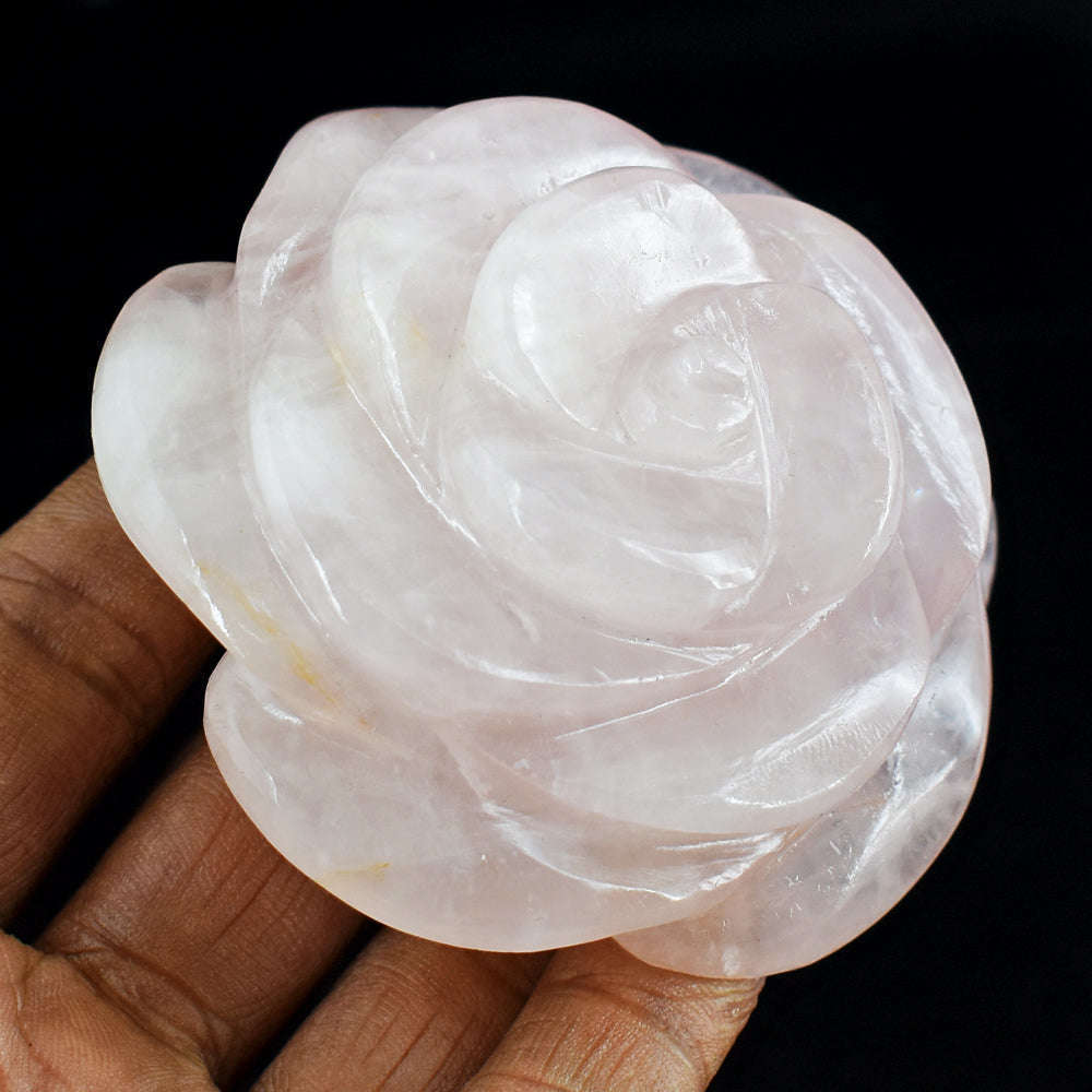 gemsmore:Natural 822.00 Cts  Pink  Rose  Quartz  Hand  Carved  Rose  Flower Gemstone Carving