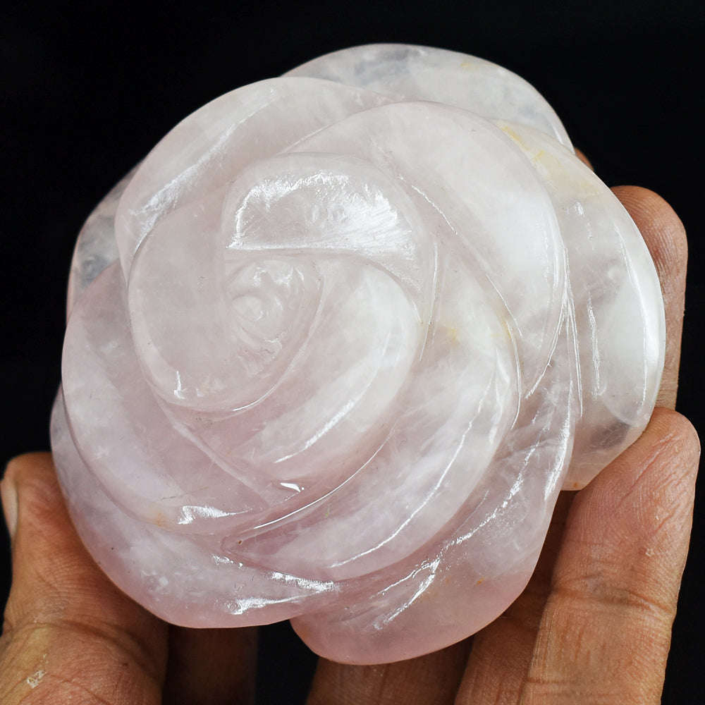 gemsmore:Natural 822.00 Cts  Pink  Rose  Quartz  Hand  Carved  Rose  Flower Gemstone Carving