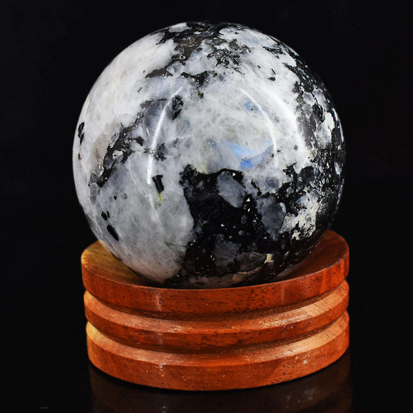 gemsmore:Natural Blue Flash Moonstone Hand Carved Crystal Healing Sphere Gemstone
