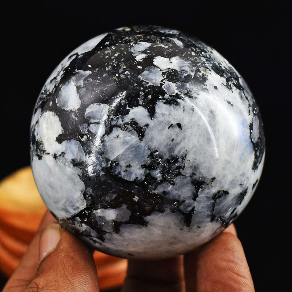 gemsmore:Natural Blue Flash Moonstone Hand Carved Crystal Healing Sphere Gemstone