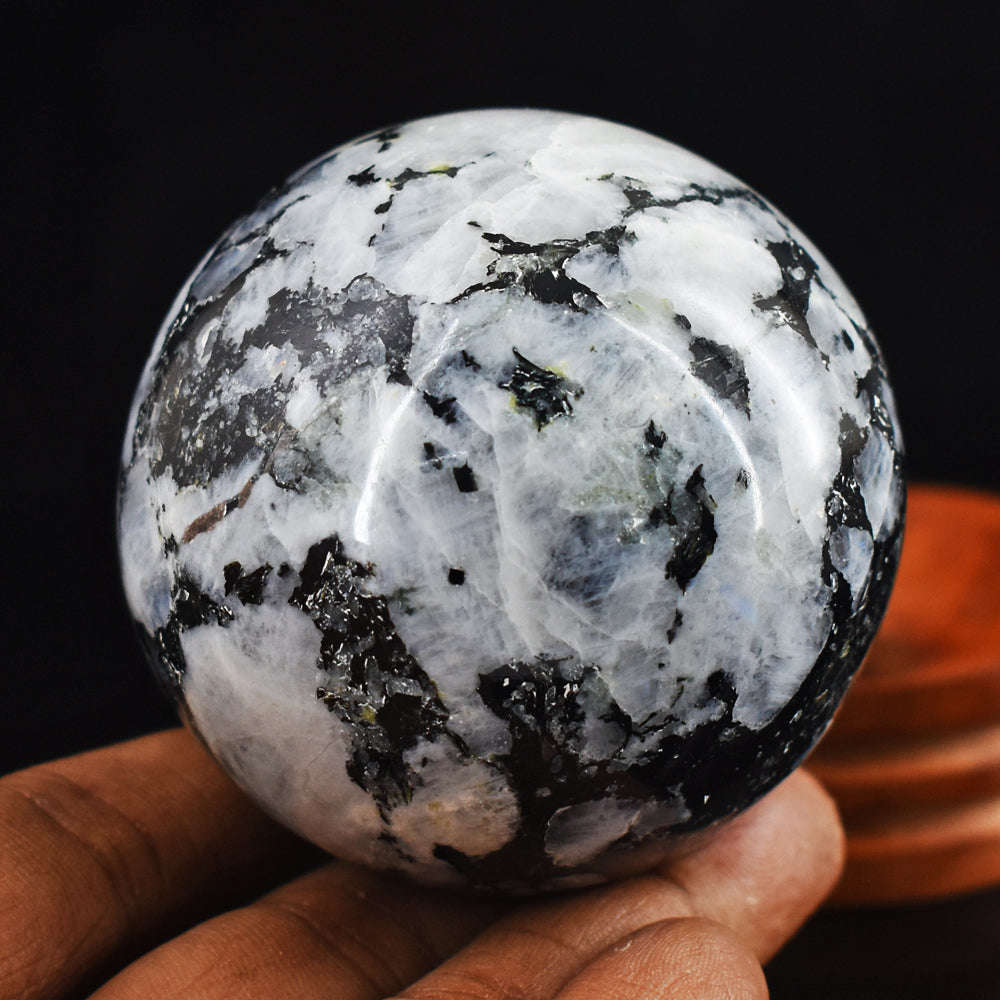 gemsmore:Natural Blue Flash Moonstone Hand Carved Crystal Healing Sphere Gemstone