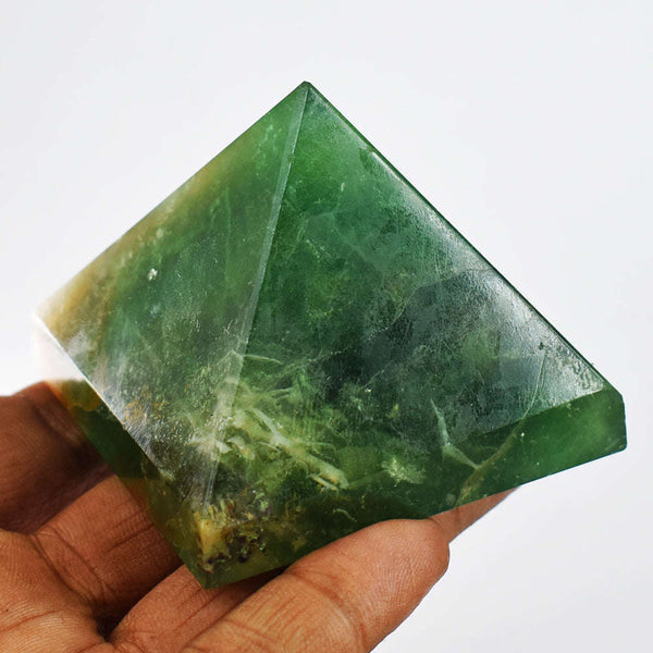 gemsmore:Natural  Hand  Carved  Genuine Green Fluorite Healing Pyramid