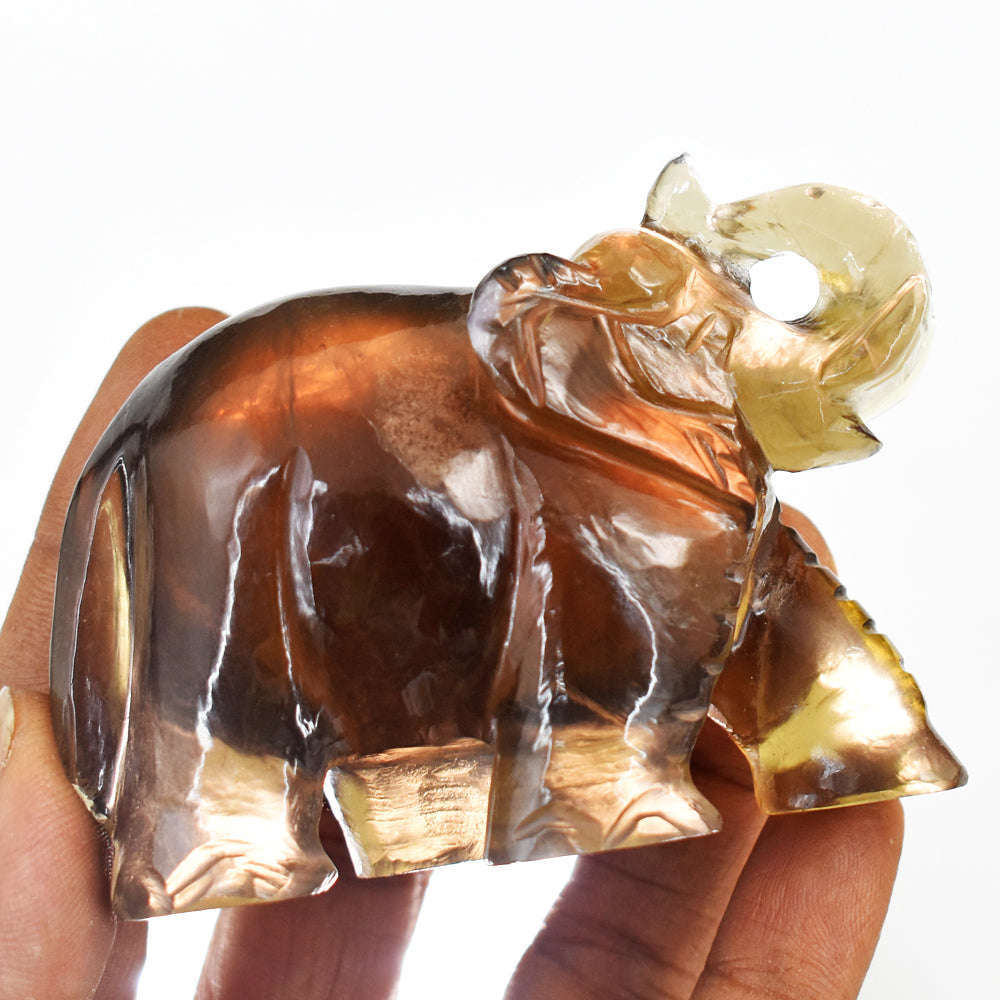 gemsmore:Natural Multicolor Fluorite Hand Carved Crystal Elephant Gemstone Carving