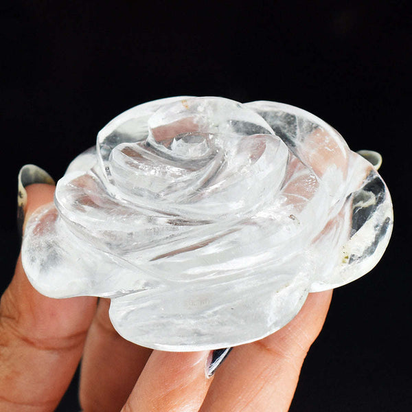 gemsmore:Natural  White  Quartz  391.00 Cts  Hand  Carved  Rose  Flower Carving