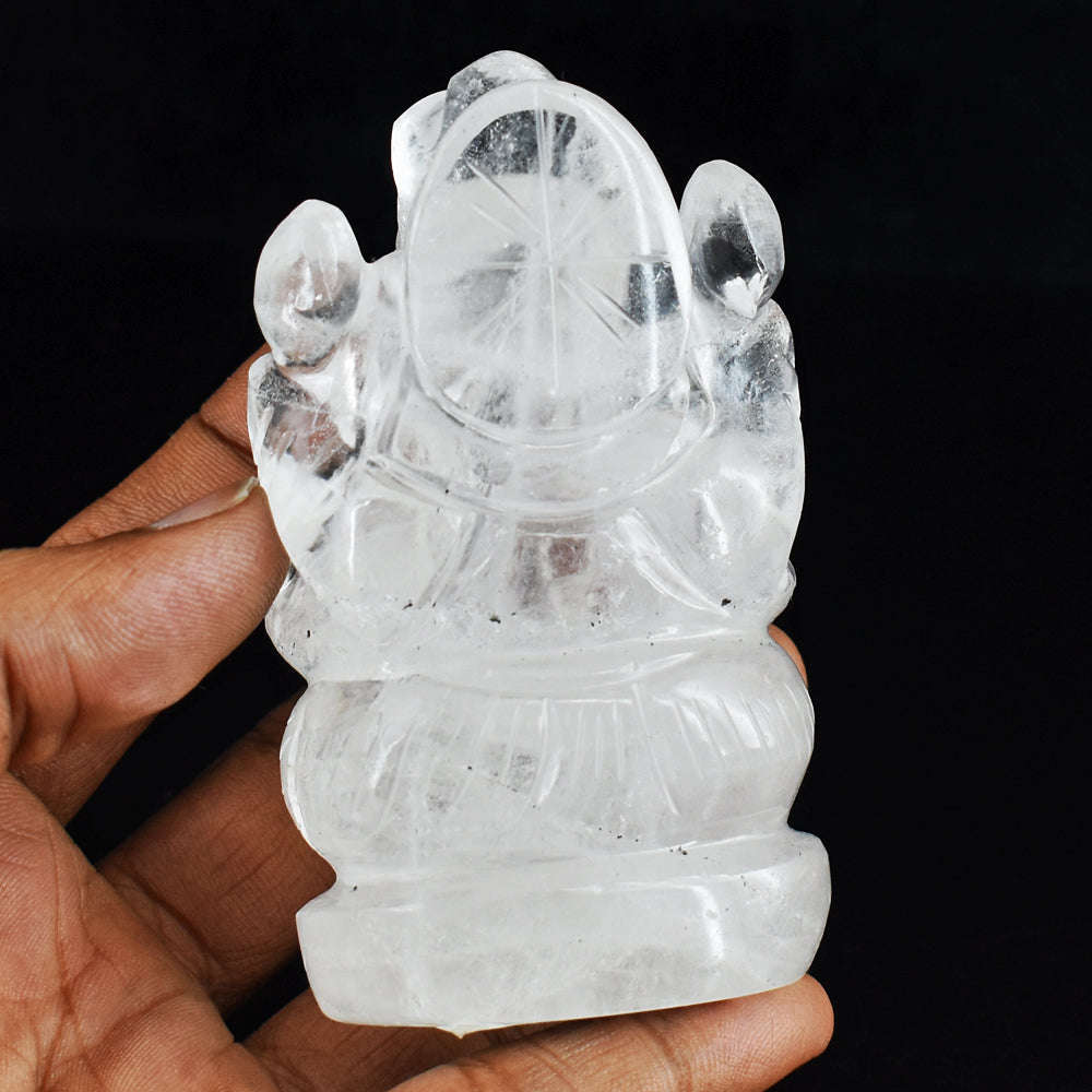 gemsmore:Natural White Quartz Hand Carved Genuine Crystal Gemstone Carving Lord Ganesha