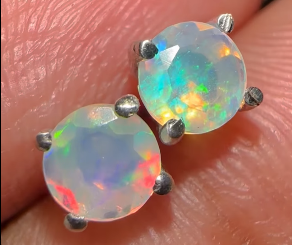 100% Genuine Top Flashy Ethiopian Opals Earring Pair Faceted .925 sterling silver