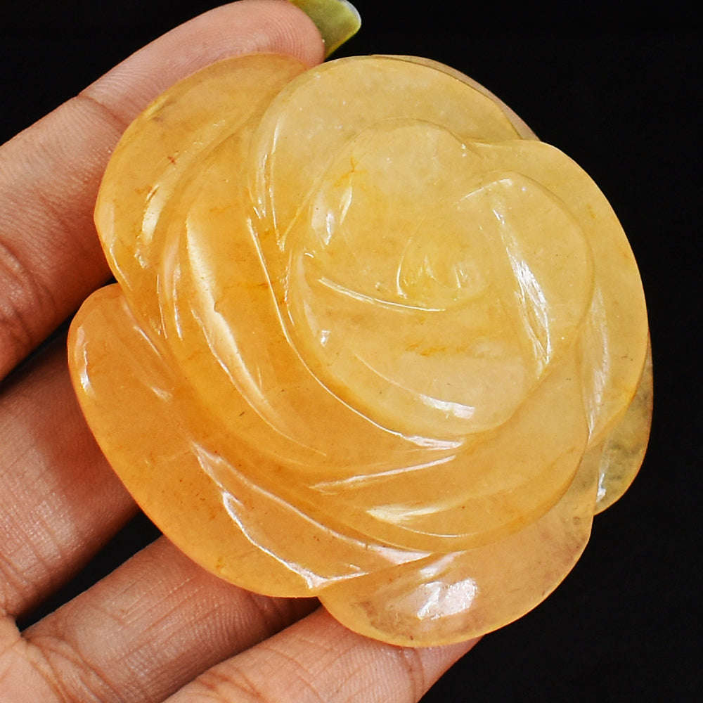 gemsmore:Orange  Aventurine  Hand  Carved 487.00 Cts  Rose Flower  Gemstone
