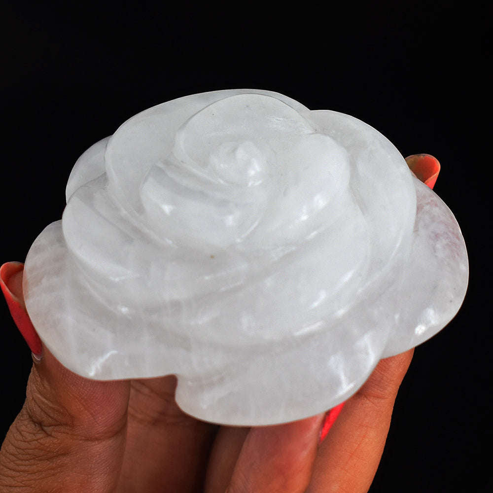 gemsmore:White  Quartz  634.00 Cts  Genuine  Hand Carved Rose Flower Carving Gemstone