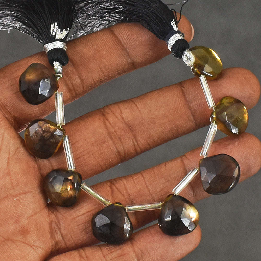 gemsmore:05 Inches Natural 65 Carats Genuine Smoky Quartz Faceted Beads Strand