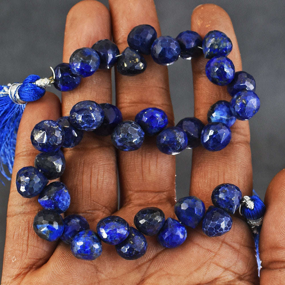 gemsmore:08 Inches Natural 186 Carats Genuine Lapis Lazuli Beads Strand