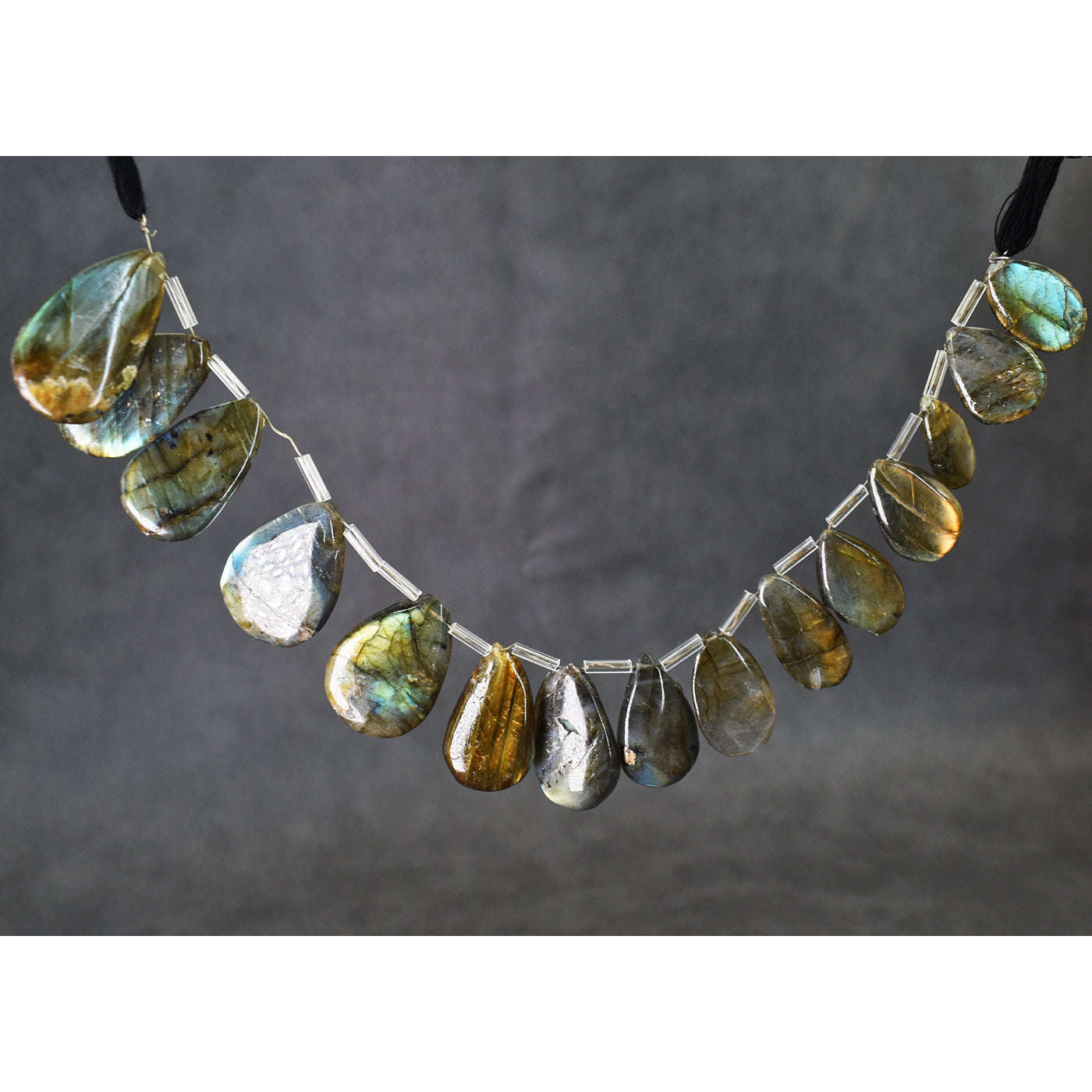 gemsmore:08 Inches Natural 248 Carats Genuine Amazing Flash Labradorite Beads Strand