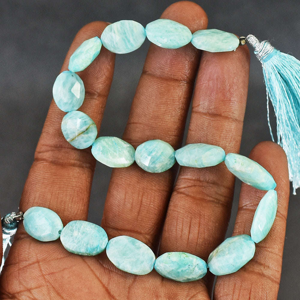 gemsmore:09 Inches Natural 69 Carats Genuine Amazonite Faceted Beads Strand