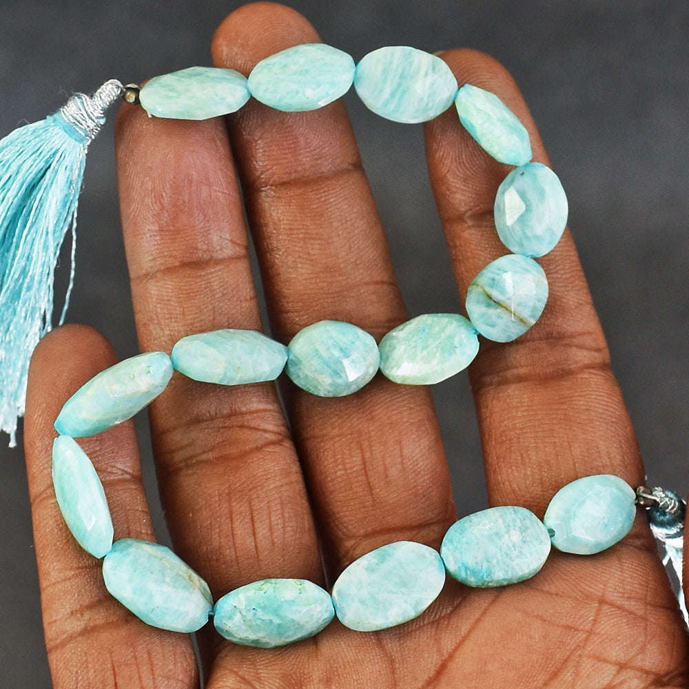 gemsmore:09 Inches Natural 69 Carats Genuine Amazonite Faceted Beads Strand
