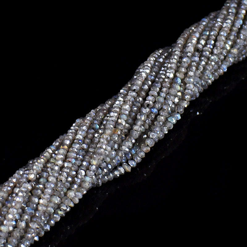 gemsmore:1 pc  02-03mm Faceted Coated Labradorite Drilled Beads Strand 13 inches