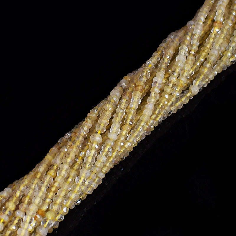 gemsmore:1 pc 03mm Faceted Golden Rutile Quartz Drilled Beads Strand 13 inches