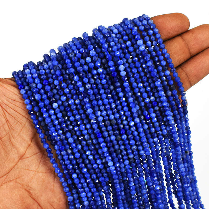 gemsmore:1 pc 03mm Faceted Sodalite Drilled Beads Strand 13 inches