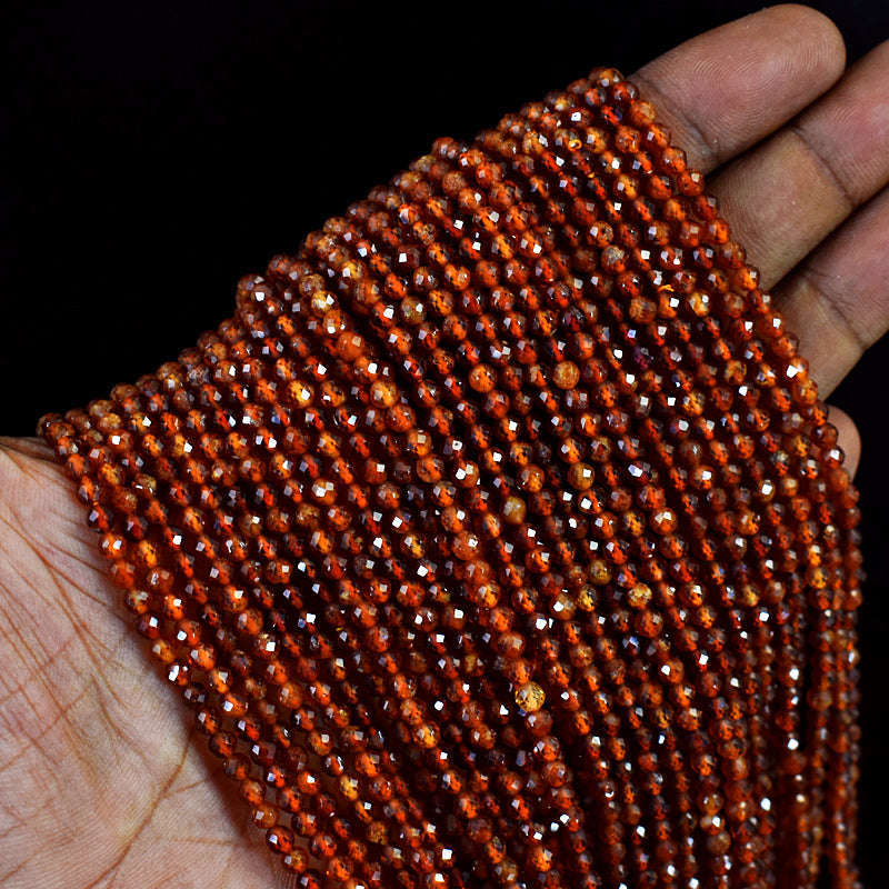 gemsmore:1 pc 03mm Faceted Spessartite Garnet Drilled Beads Strand 13 inches