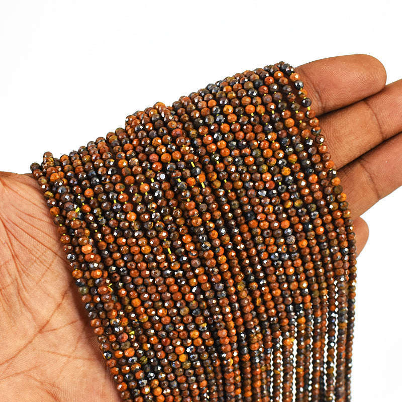 gemsmore:1 pc 03mm Faceted Tiger Eye Drilled Beads Strand 13 inches