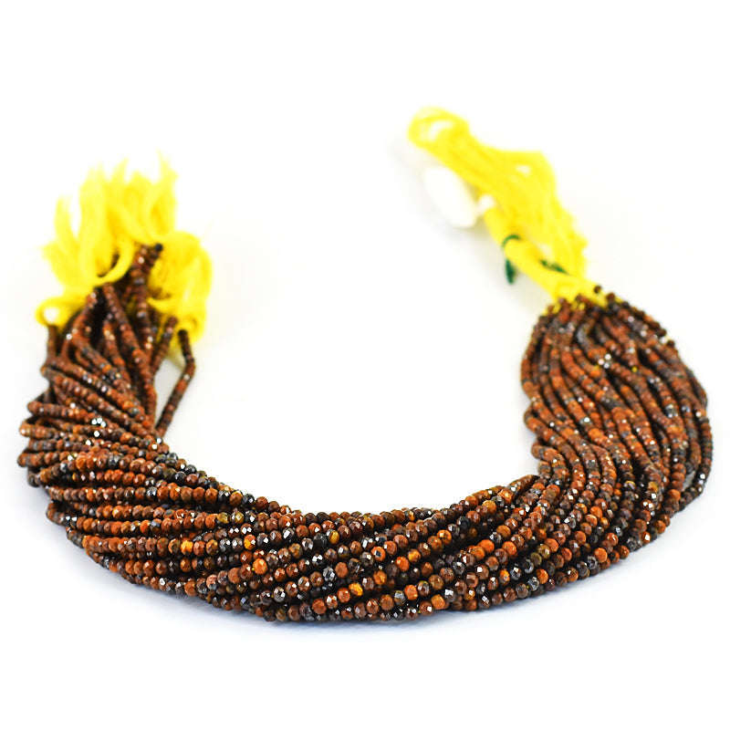 gemsmore:1 pc 03mm Faceted Tiger Eye Drilled Beads Strand 13 inches