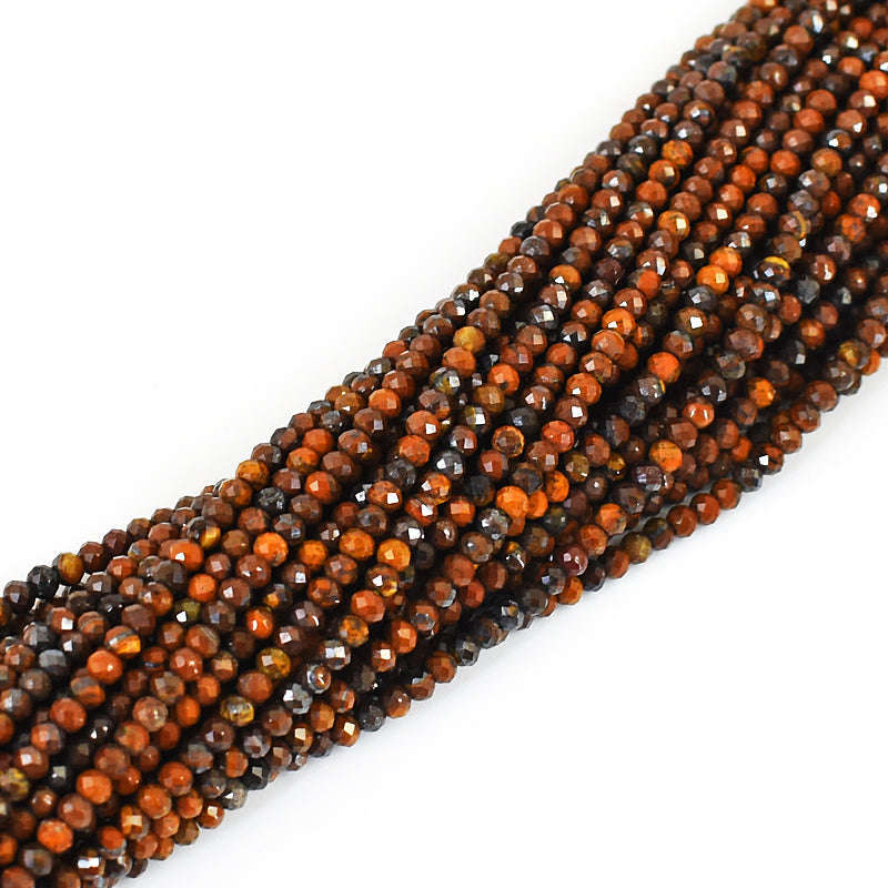 gemsmore:1 pc 03mm Faceted Tiger Eye Drilled Beads Strand 13 inches