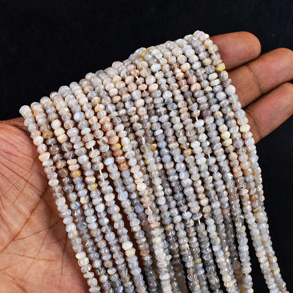 gemsmore:1 pc 04-05mm Faceted Grey Moonstone Drilled Beads Strand 13 inches