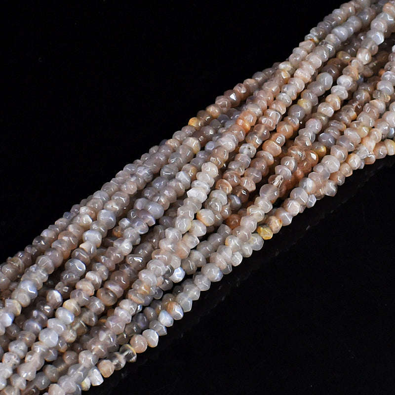 gemsmore:1 pc 04-05mm Faceted Grey Moonstone Drilled Beads Strand 13 inches