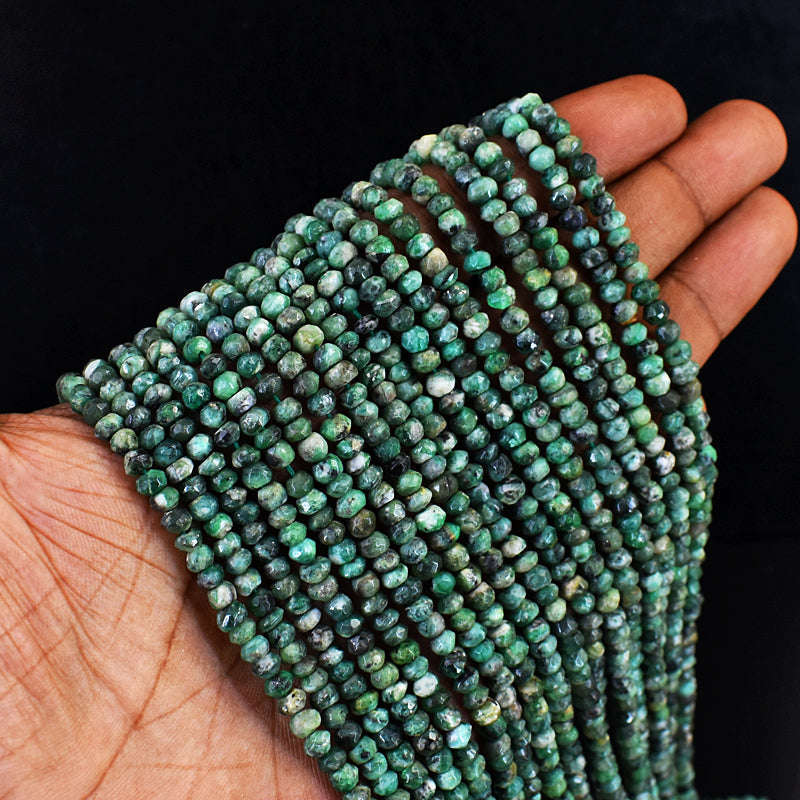 gemsmore:1 pc 04-05mm Faceted Untreated Emerald Drilled Beads Strand 13 inches