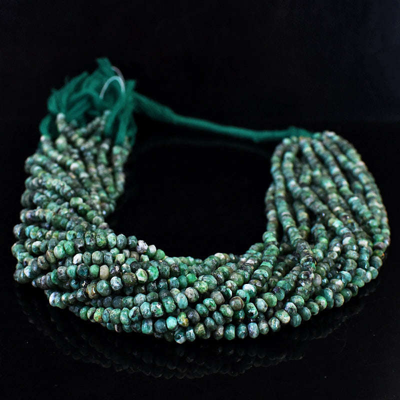 gemsmore:1 pc 04-05mm Faceted Untreated Emerald Drilled Beads Strand 13 inches