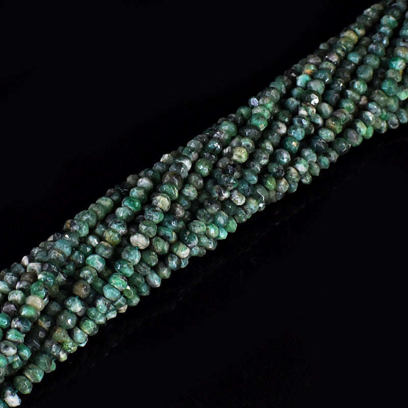 gemsmore:1 pc 04-05mm Faceted Untreated Emerald Drilled Beads Strand 13 inches