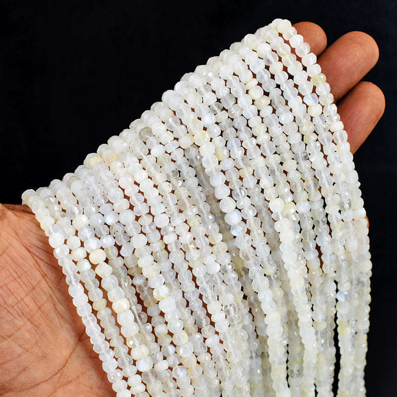 gemsmore:1 pc 04-05mm Faceted White Quartz Drilled Beads Strand 13 inches