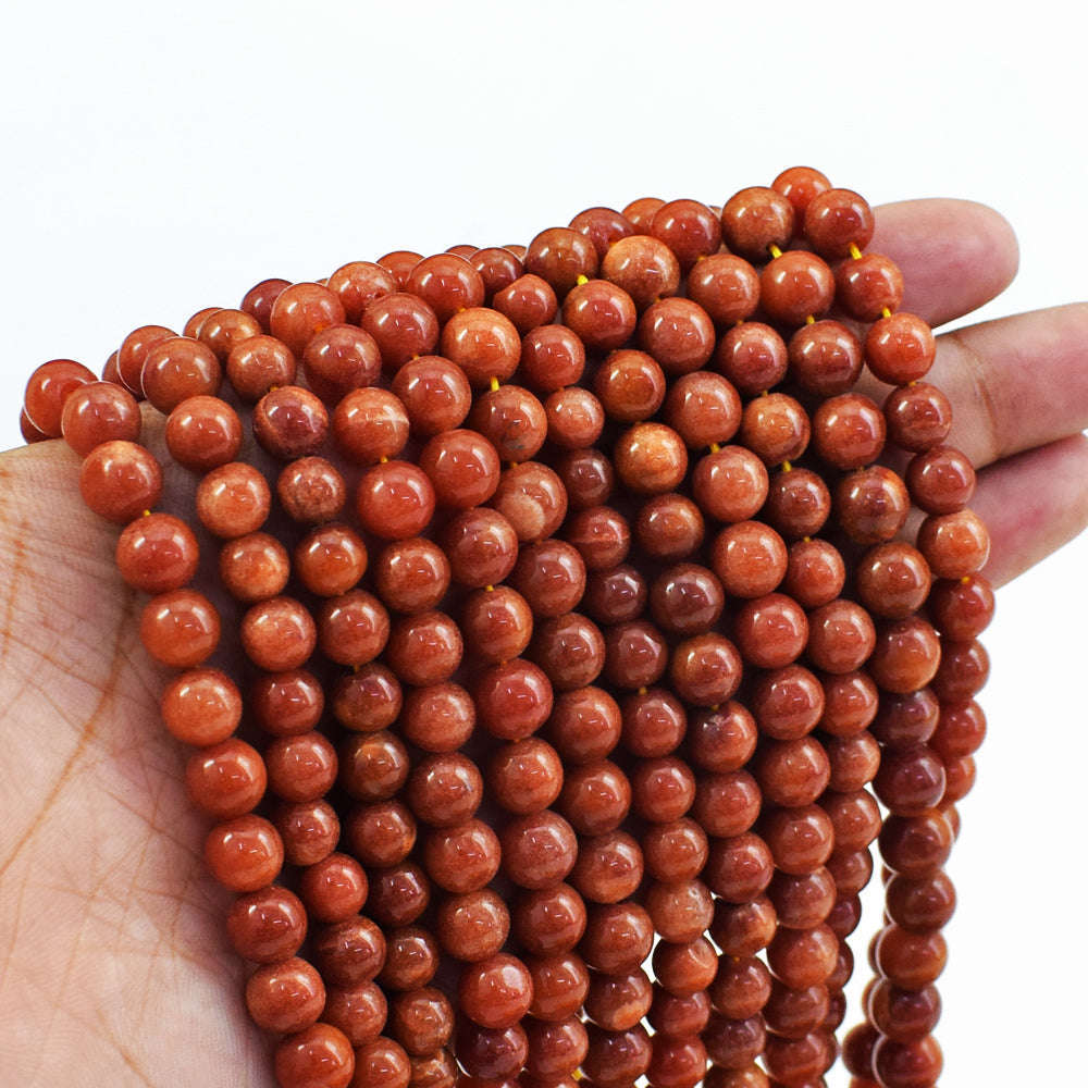 gemsmore:1 pc 07-08mm Aventurine Drilled Beads Strand 13 inches