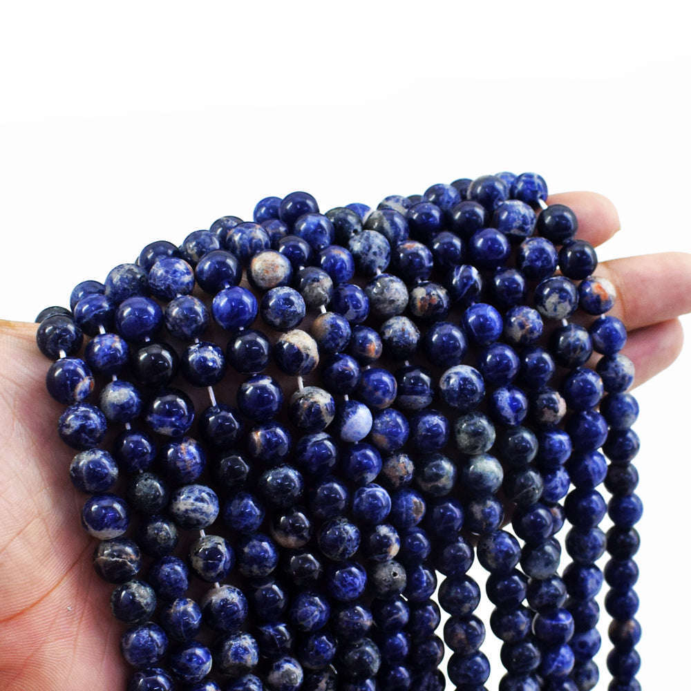 gemsmore:1 pc 07mm Sodalite Drilled Beads Strand 13 inches