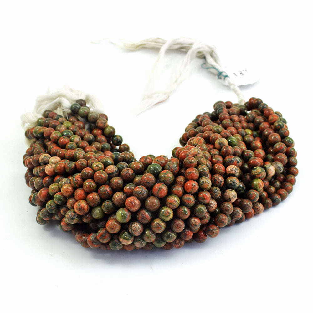 gemsmore:1 pc 08mm Blood Green Unakite Drilled Beads Strand 12 inches