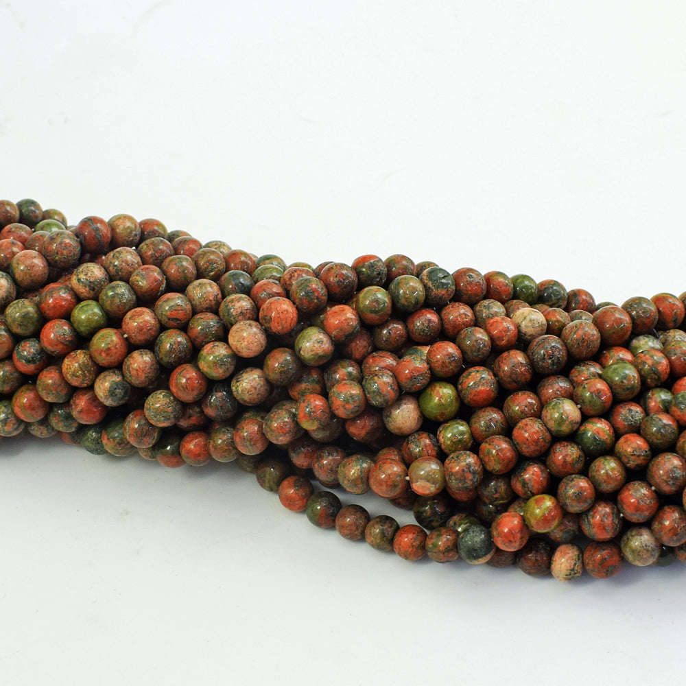 gemsmore:1 pc 08mm Blood Green Unakite Drilled Beads Strand 12 inches