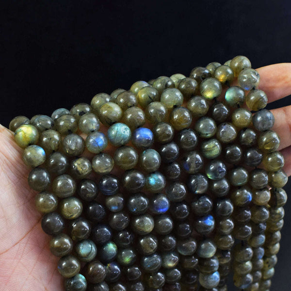 gemsmore:1 pc 08mm Labradorite Drilled Beads Strand 14  Inches