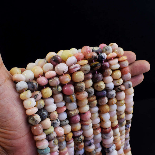 gemsmore:1 pc 09-10mm Pink Australian Opal  Drilled Beads Strand 13 inches
