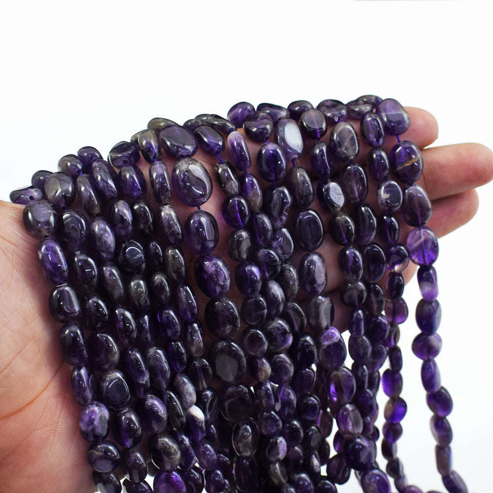 gemsmore:1 pc 09-11mm Amethyst Drilled Beads Strand 14 inches